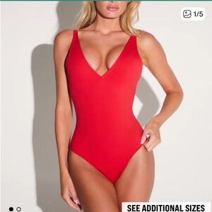 TA3 Women's Red Plunge One Piece Swimsuit